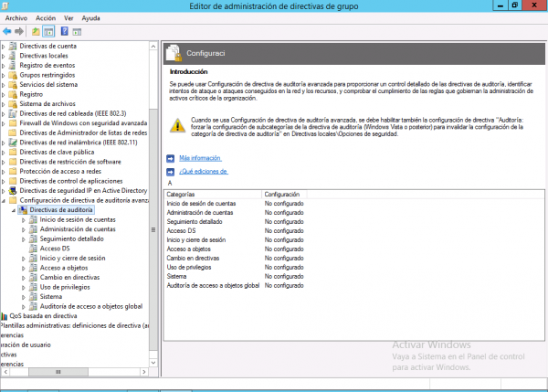 Auditoría Directivas Windows Server 2012